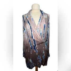 Young Fabulous & Broke Womens Blue Gray Printed Scoop Neck Shift Mini Dress  Top